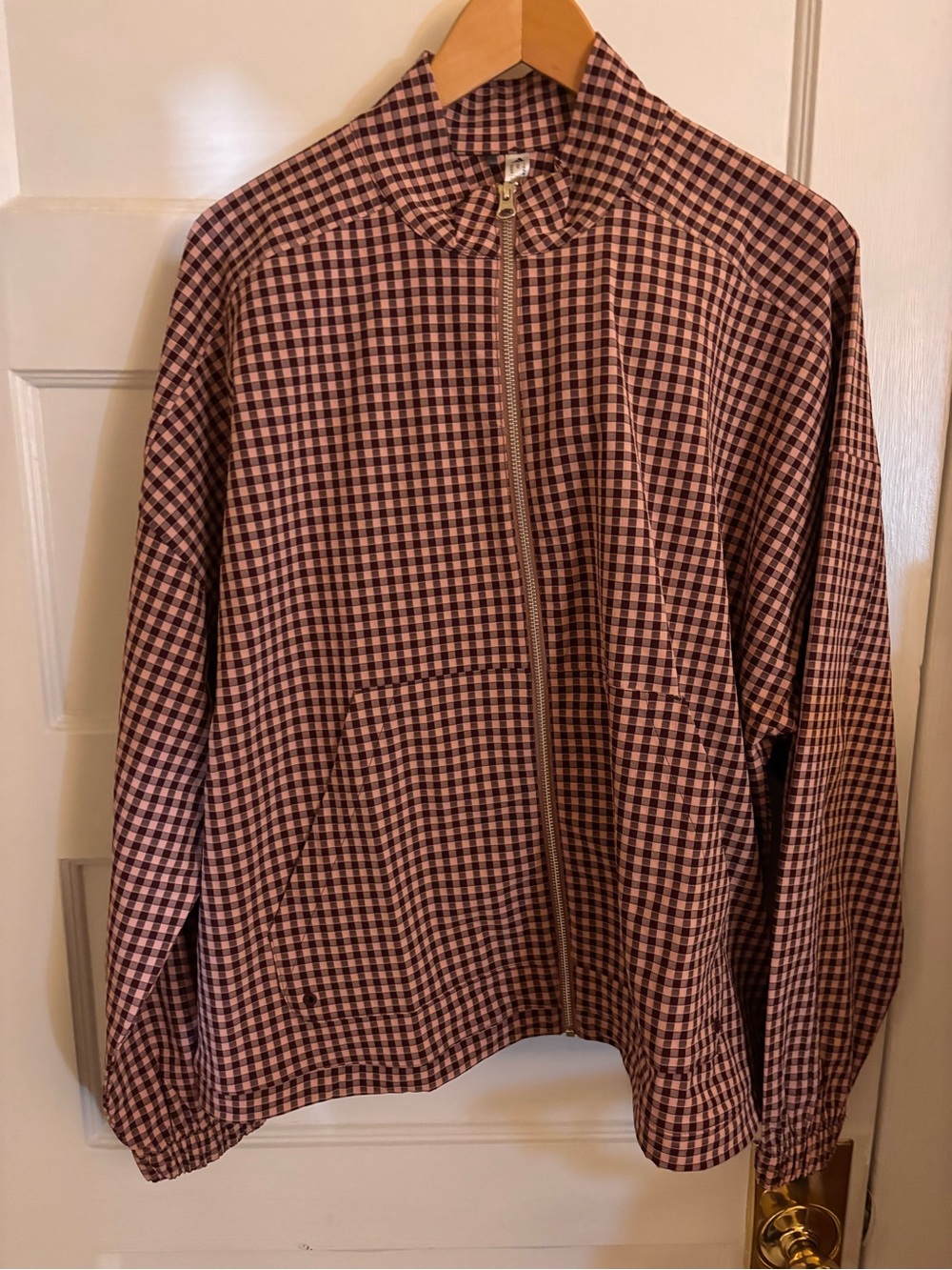 adidas Pink and Black Gingham Zip Bomber Jacket